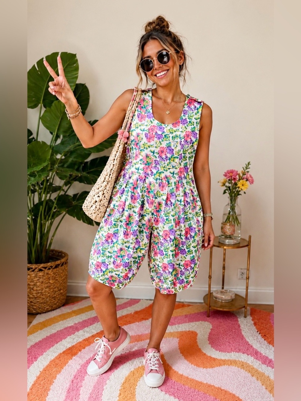 Just Class Vintage Floral Bubble Hem Romper Sz M 90s Cottagecore Barrel Romper